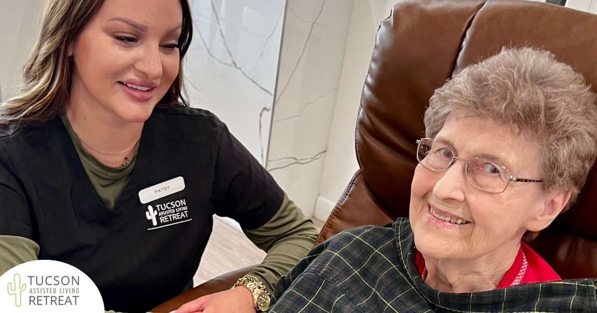 One of our caregivers provides quality care to one of our residents, representing how services like respite care can help loved ones.